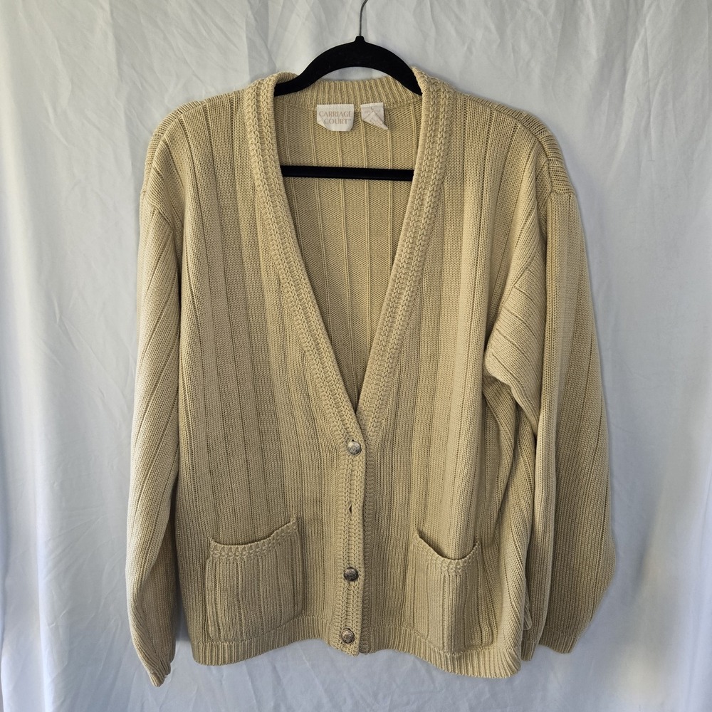 Vintage‎ Carriage Court Cardigan Beige Women's Large Cottage Core Academia